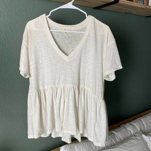 Urban Outfitters Truly Madly Deeply White Peplum V-neck Shirt